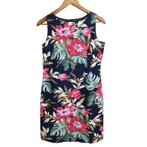 Dark Floral Sleeveless Dress Beaded Detail Size 6P Resort Wear Tropical Linen